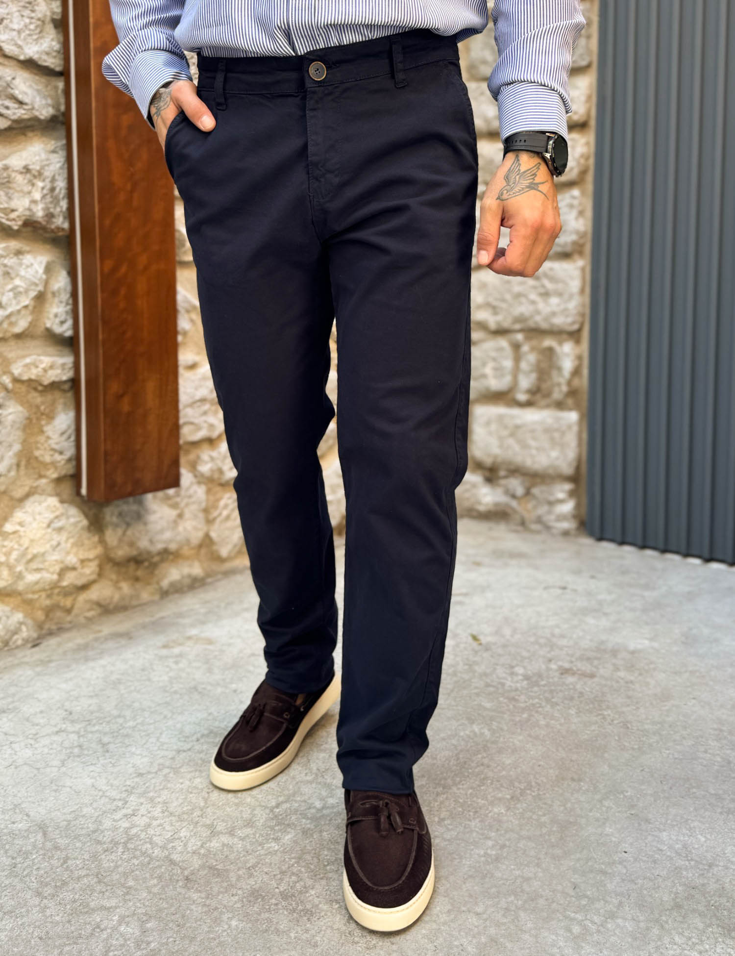 Blackout Ανδρικό μπλε παντελόνι καπαρντίνα Chinos BO1909